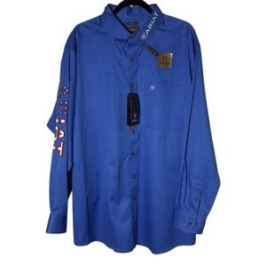 Ariat Team Logo Twill Shirt Mens XXL Blue USA Flag Western Rodeo Equestrian